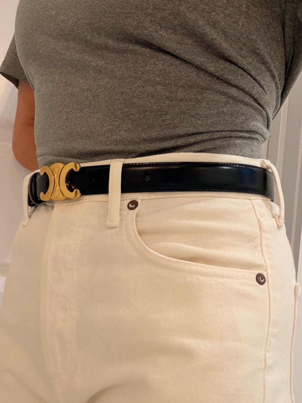 Celine Black Leather Belt with Gold Triomphe Buckle size 75 and 25mm thickness - Picture 2 of 13